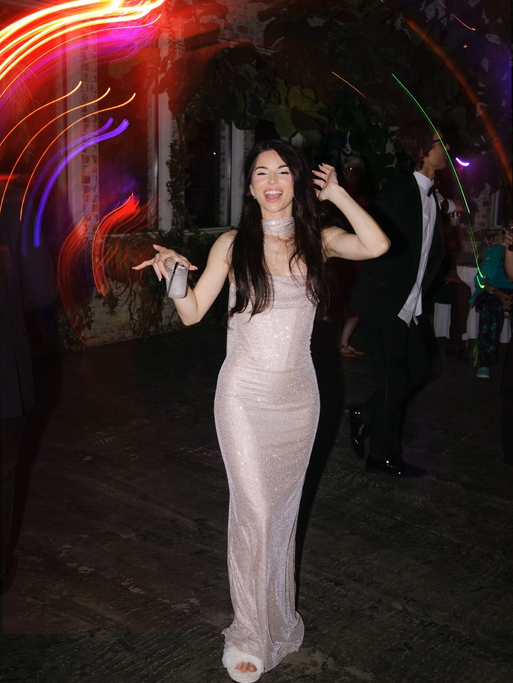 Sparkle Bodycon Wedding Reception Dress with Bedazzled Scarf